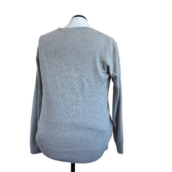 Ann Taylor Loft Sweater Women L Gray Cotton Rayon Basket weave knit front - Picture 4 of 7